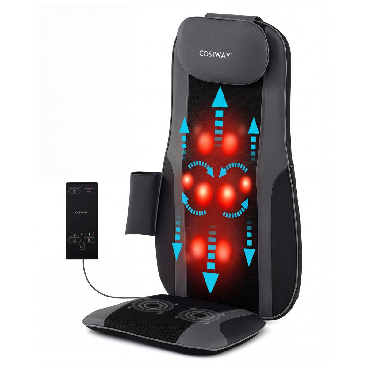 LIVSK Rugmassageapparaat met Warmte - Shiatsu Massagestoelhoes - Knedende Rolknopen - 2 Vibratiemotoren - Grijs