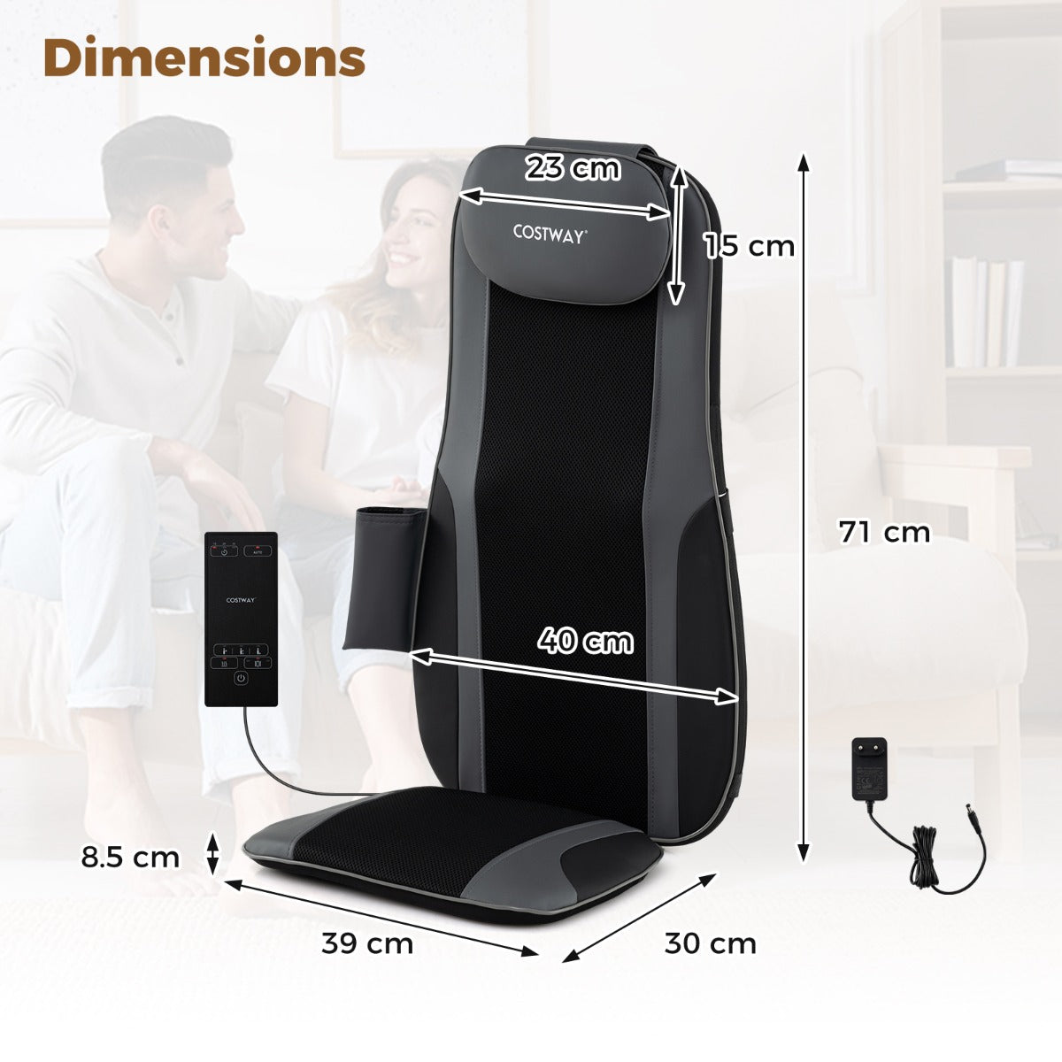 LIVSK Rugmassageapparaat met Warmte - Shiatsu Massagestoelhoes - Knedende Rolknopen - 2 Vibratiemotoren - Grijs