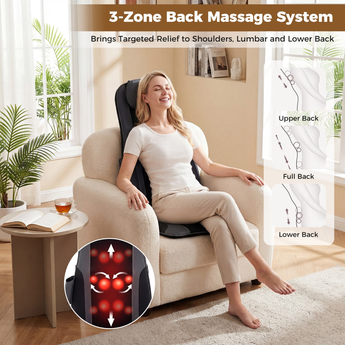 LIVSK Rugmassageapparaat met Warmte - Shiatsu Massagestoelhoes - Knedende Rolknopen - 2 Vibratiemotoren - Grijs