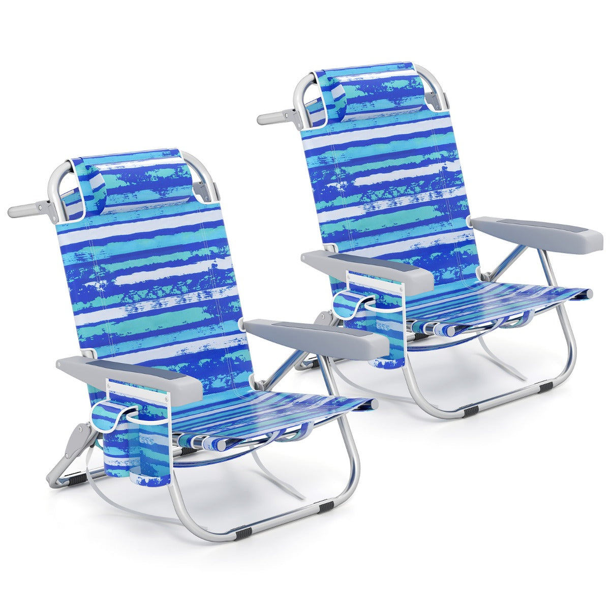 LIVSK Rugzak-Strandstoel - Verstelbare Rugleuning - Opvouwbaar & Draagbaar - Robuust Aluminium - Tot 150 kg - Blauw