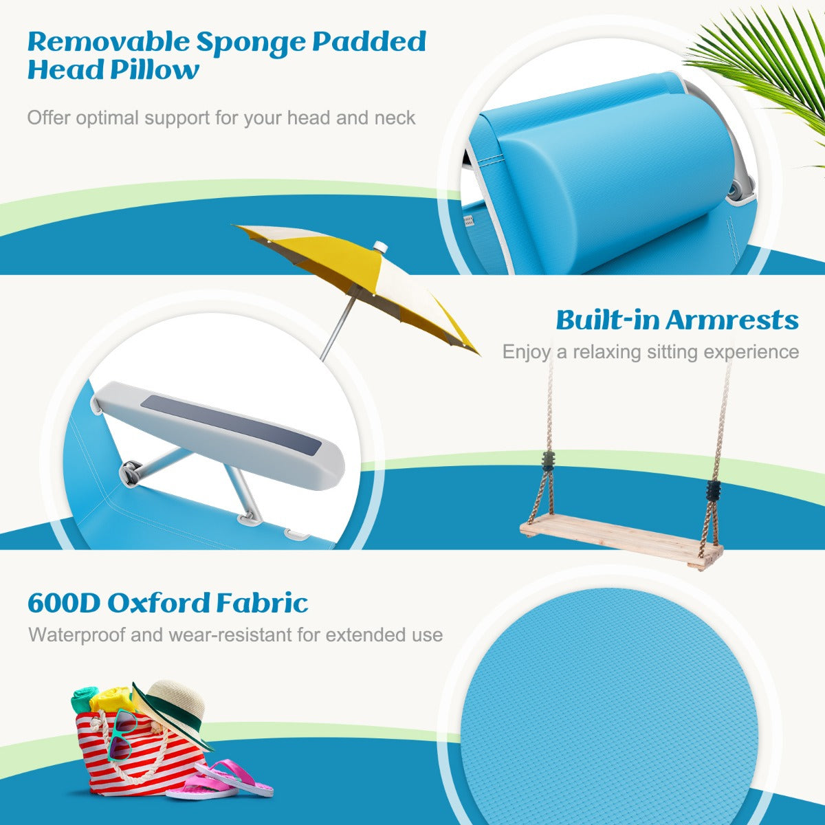 LIVSK Rugzak-Strandstoel - Verstelbare Rugleuning - Opvouwbaar en Draagbaar - Sterke Oxford-stof - Blauw