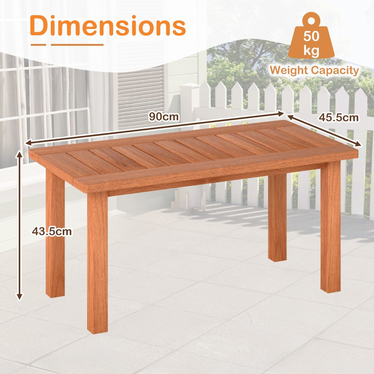 LIVSK Salontafel - Massief Hout - Ruim Tafelblad 90x45 cm - Robuuste Constructie - Voor Binnen en Buiten - Natuurlijke Kleuren