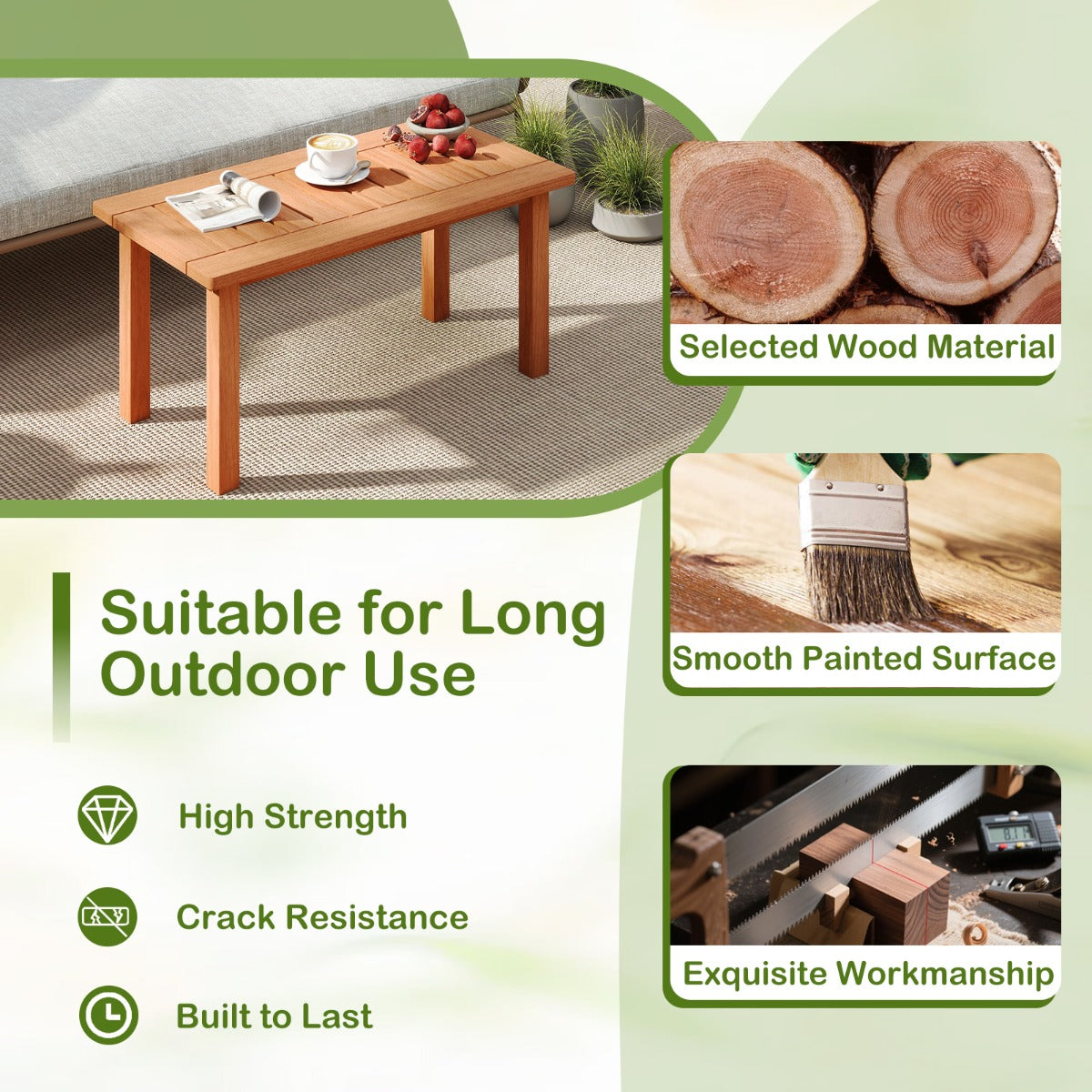 LIVSK Salontafel - Massief Hout - Ruim Tafelblad 90x45 cm - Robuuste Constructie - Voor Binnen en Buiten - Natuurlijke Kleuren