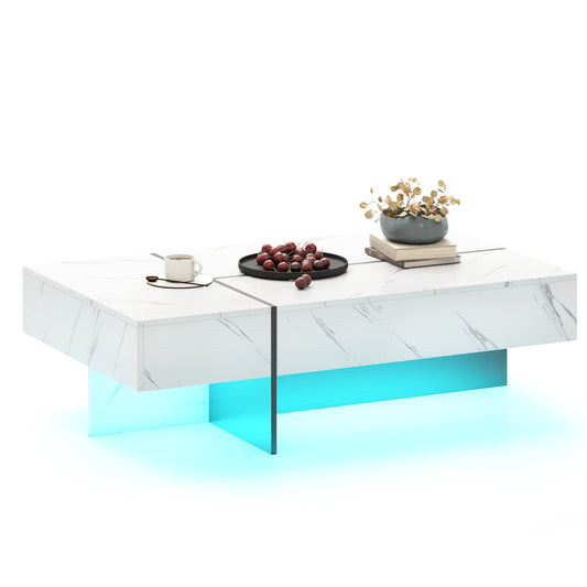 LIVSK Salontafel met LED-verlichting - Hoogglanzend en Krasbestendig - 3 Opberglades - Draagvermogen 90 kg - Zwart/Wit