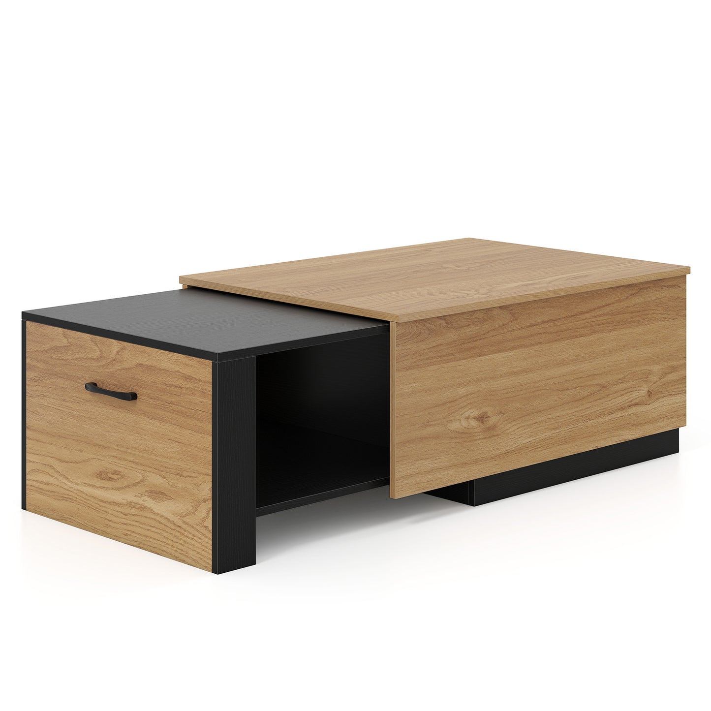 LIVSK Salontafel met Uitschuifbaar Tafelblad - Praktische Opbergruimte - Robuust Hout - Modern Design - Naturel + Zwart