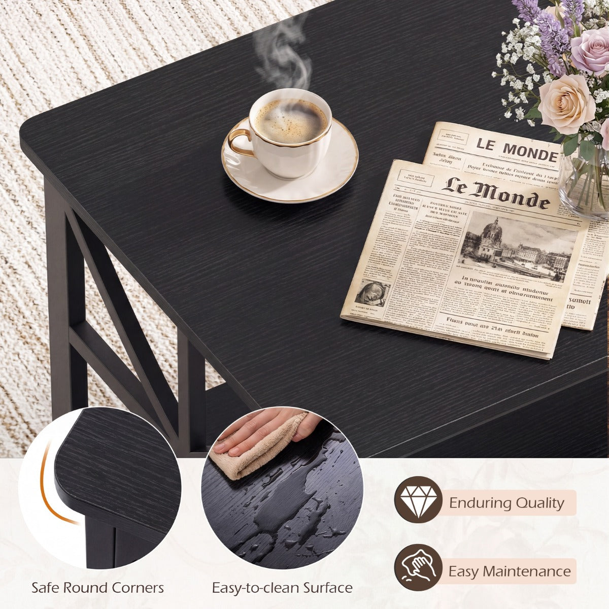 LIVSK Salontafel - Twee Niveaus - Stevig Metalen Frame - Ruime Opbergruimte - Rustiek Bruin