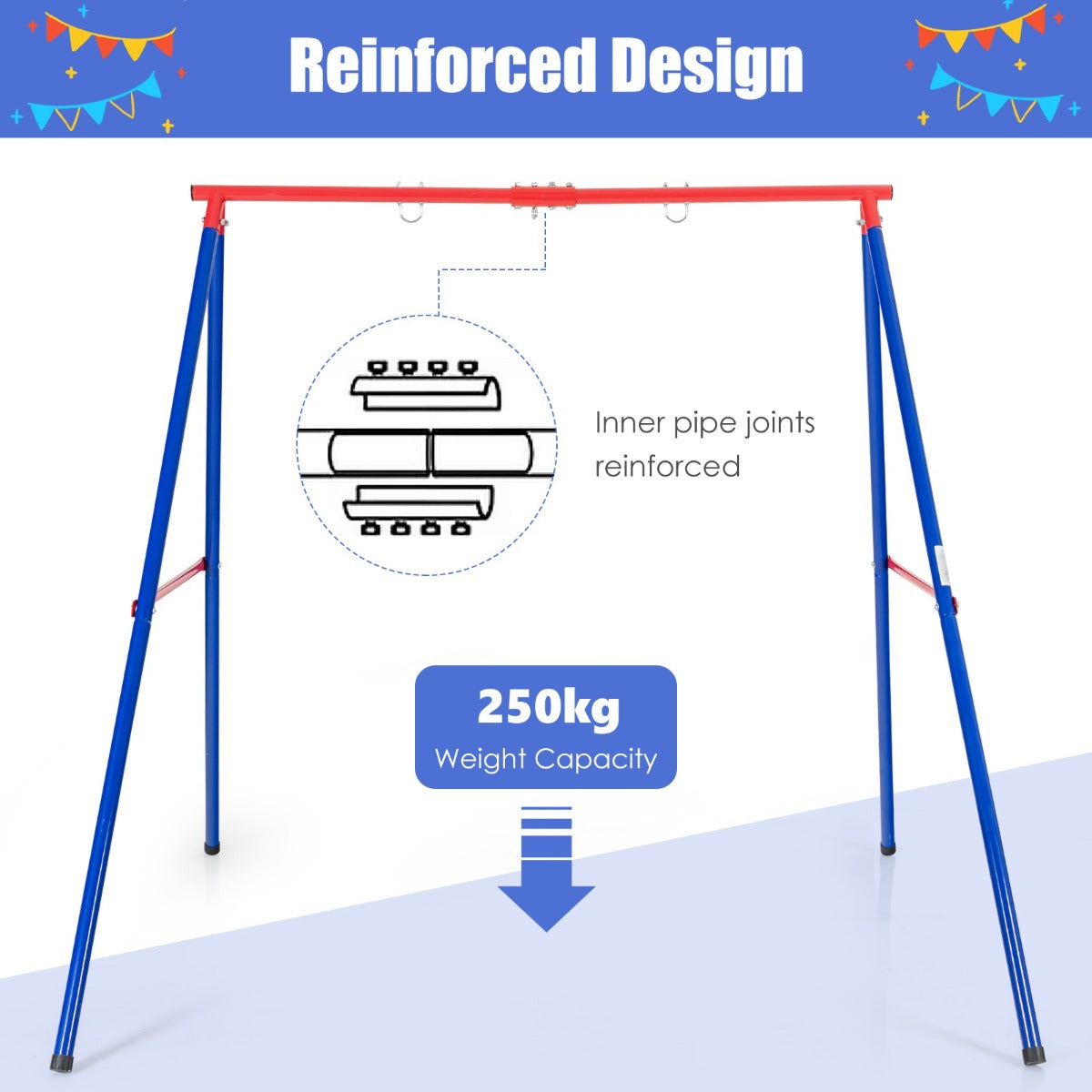 LIVSK Schommelframe - Stevig Metalen Ontwerp - Ruimte voor het Hele Gezin - Eenvoudige Montage - Blauw en Rood
