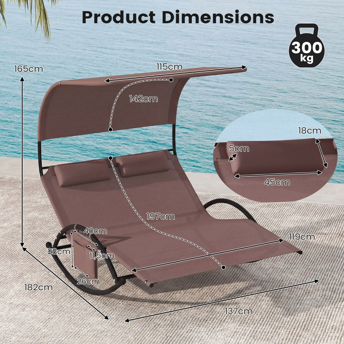 LIVSK Schommelstoel voor Twee - Draagvermogen 300 kg - Grote Luifel - Comfortabele Kussens - Modern Ontwerp -