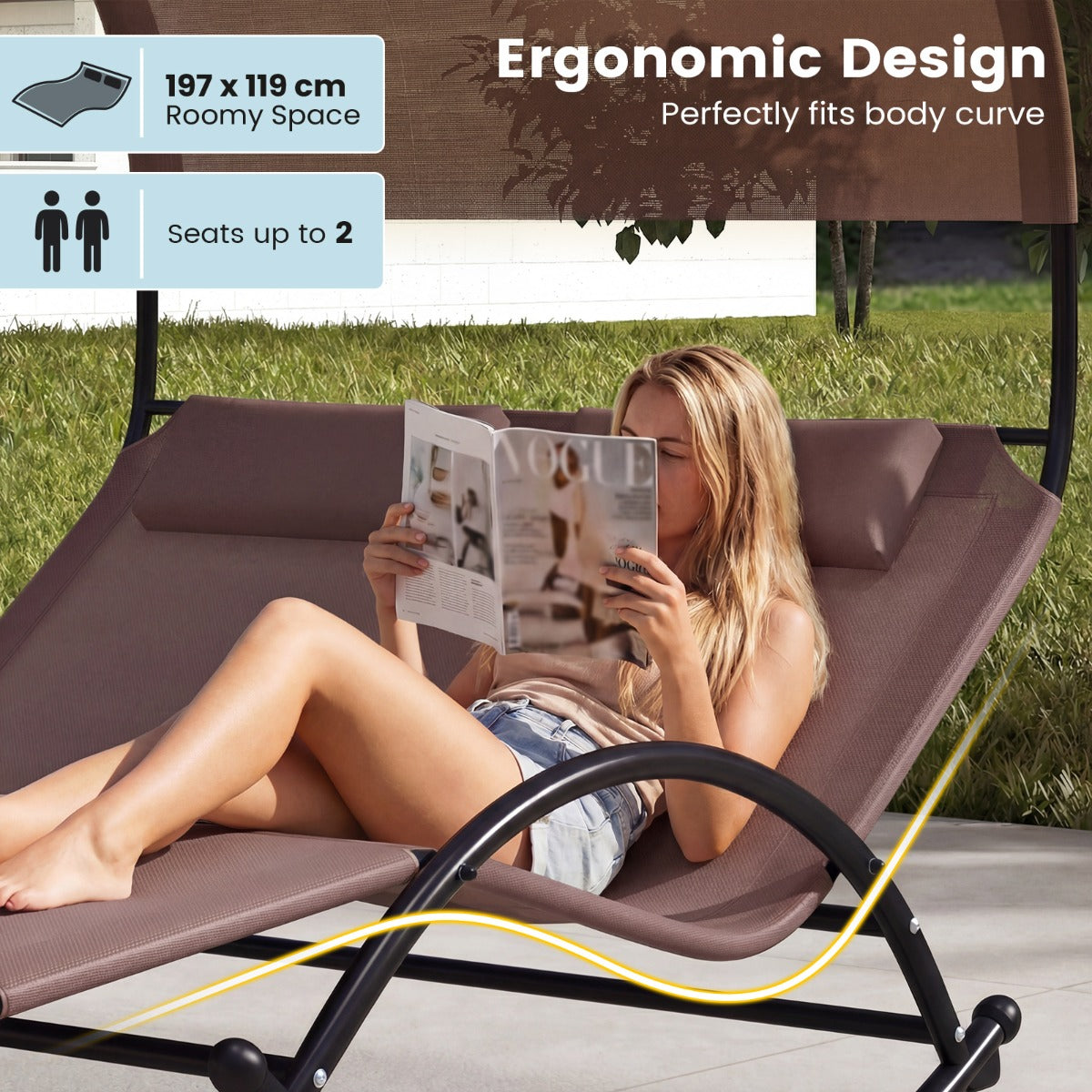 LIVSK Schommelstoel voor Twee - Draagvermogen 300 kg - Grote Luifel - Comfortabele Kussens - Modern Ontwerp -