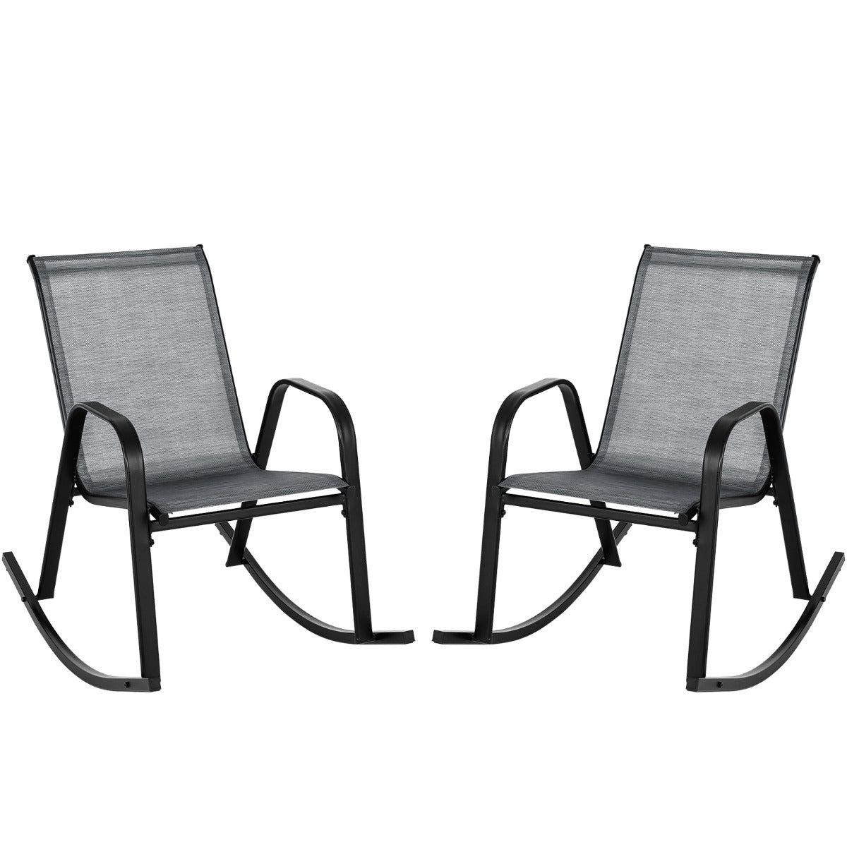 LIVSK Schommelstoelen Set van 2 - Ergonomisch Ontwerp - Stabiel Metaal - Ademend Stoffen Zitting - 91 x 62 x 86 cm - Grijs