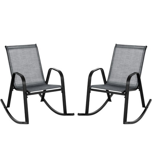 LIVSK Schommelstoelen Set van 2 - Ergonomisch Ontwerp - Stabiel Metaal - Ademend Stoffen Zitting - 91 x 62 x 86 cm - Grijs