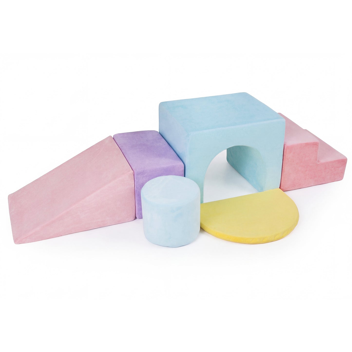 LIVSK Schuimstenen Set - 6-delige Set - Fluweel Bekleding - Afneembare Hoes - Voor Kinderen Vanaf 3 Jaar - Roze/Rood/Wit
