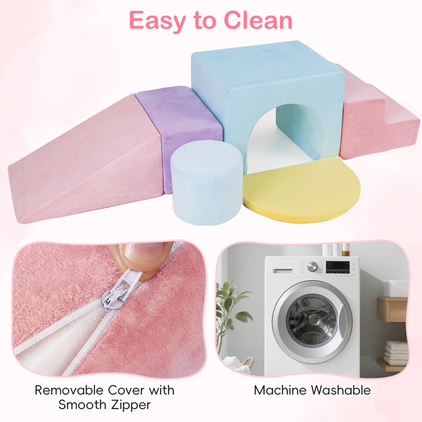 LIVSK Schuimstenen Set - 6-delige Set - Fluweel Bekleding - Afneembare Hoes - Voor Kinderen Vanaf 3 Jaar - Roze/Rood/Wit