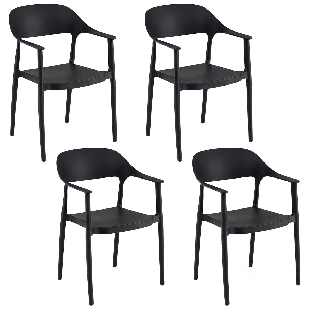 LIVSK Set van 4 Eetkamerstoelen - Weerbestendig PP - Ergonomisch Comfort - Ruimtebesparend Stapelbaar - Zwart/Wit