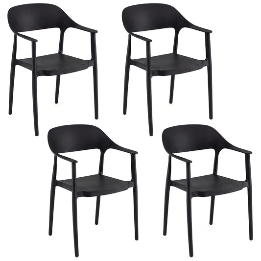LIVSK Set van 4 Eetkamerstoelen - Weerbestendig PP - Ergonomisch Comfort - Ruimtebesparend Stapelbaar - Zwart/Wit