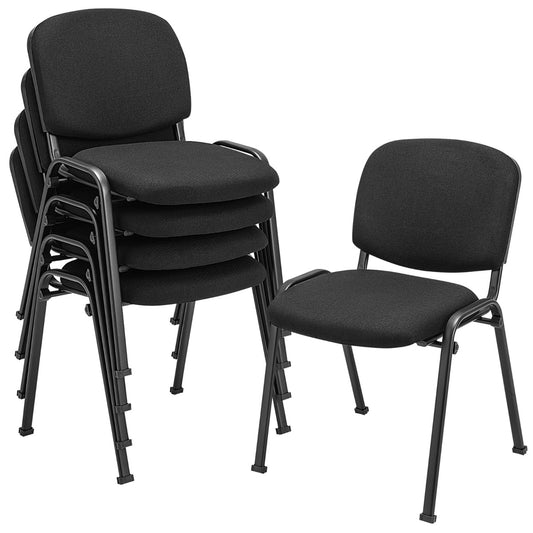 LIVSK Set van 5 Vergaderstoelen - Stevig Metaal - Ergonomische Rugleuning - Stapelbaar - Zwart