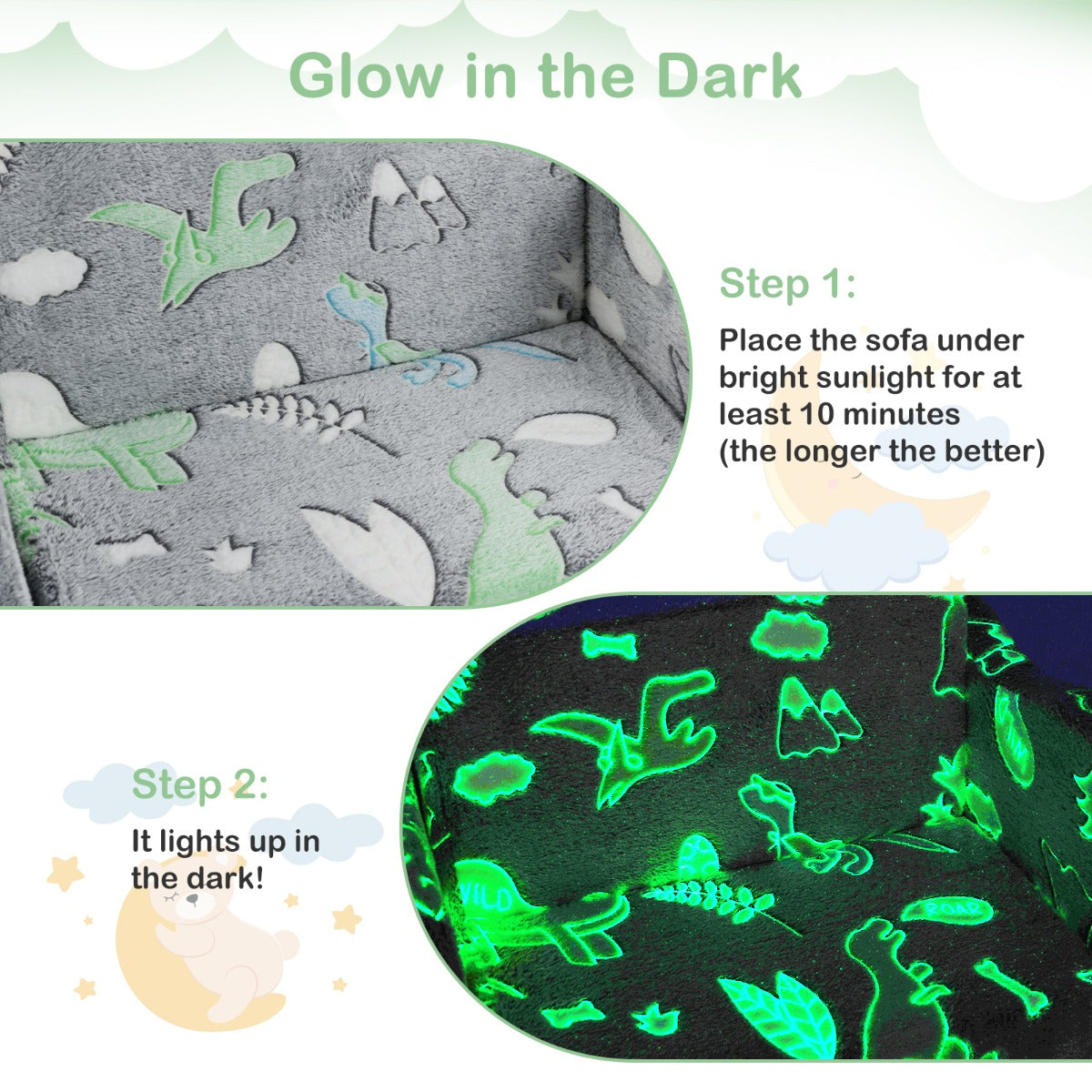 LIVSK Slaapbank met Deken - 2-in-1 Ontwerp - Flanellen Stof - Glow-in-the-Dark - Voor Kinderen - Regenboog/Grijs