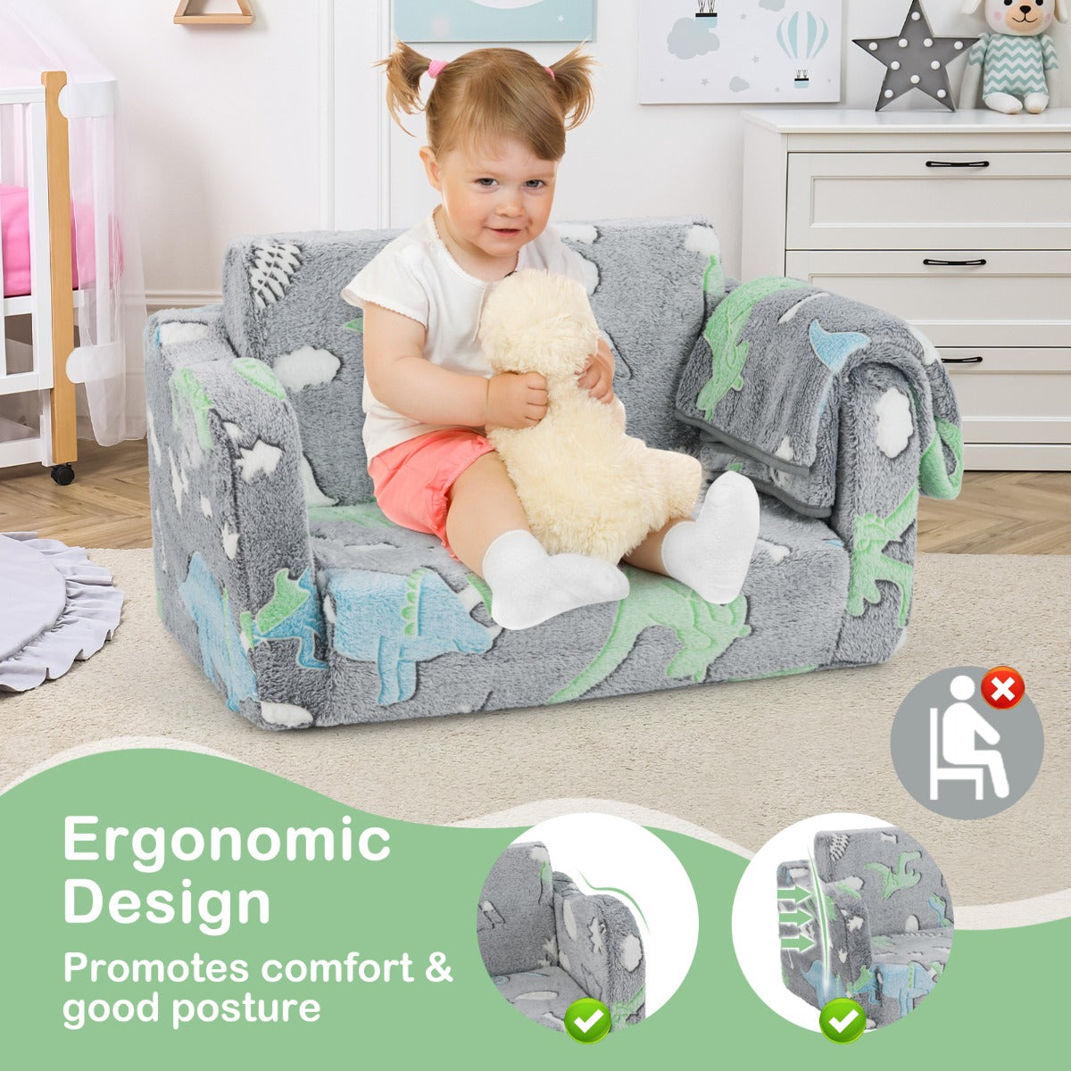 LIVSK Slaapbank met Deken - 2-in-1 Ontwerp - Flanellen Stof - Glow-in-the-Dark - Voor Kinderen - Regenboog/Grijs