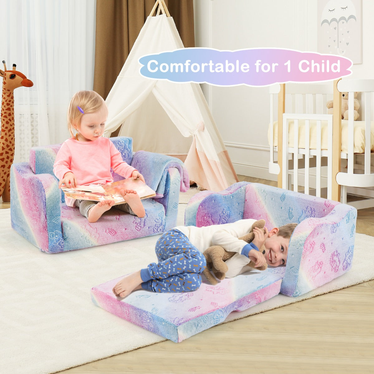 LIVSK Slaapbank met Deken - Omvormbaar tot Chaise Longue - Flanellen Stof - Glow-in-the-Dark - Geschikt voor Kinderen -