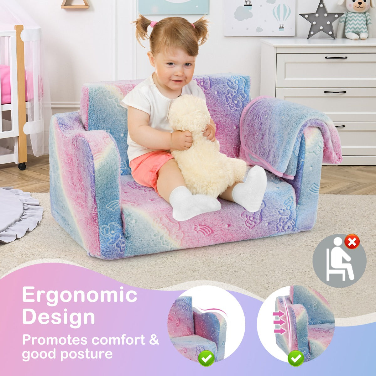 LIVSK Slaapbank met Deken - Omvormbaar tot Chaise Longue - Flanellen Stof - Glow-in-the-Dark - Geschikt voor Kinderen -