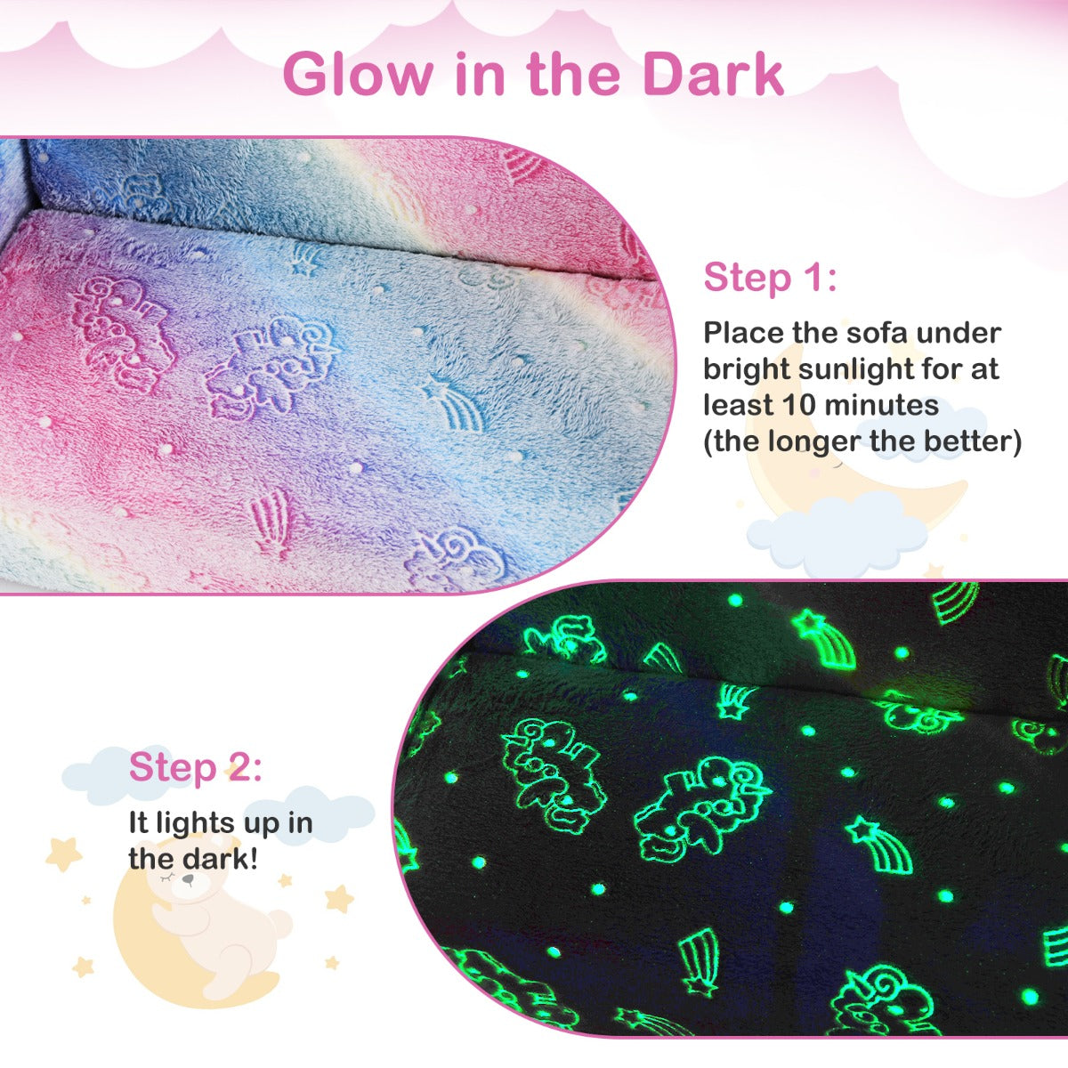 LIVSK Slaapbank met Deken - Omvormbaar tot Chaise Longue - Flanellen Stof - Glow-in-the-Dark - Geschikt voor Kinderen -
