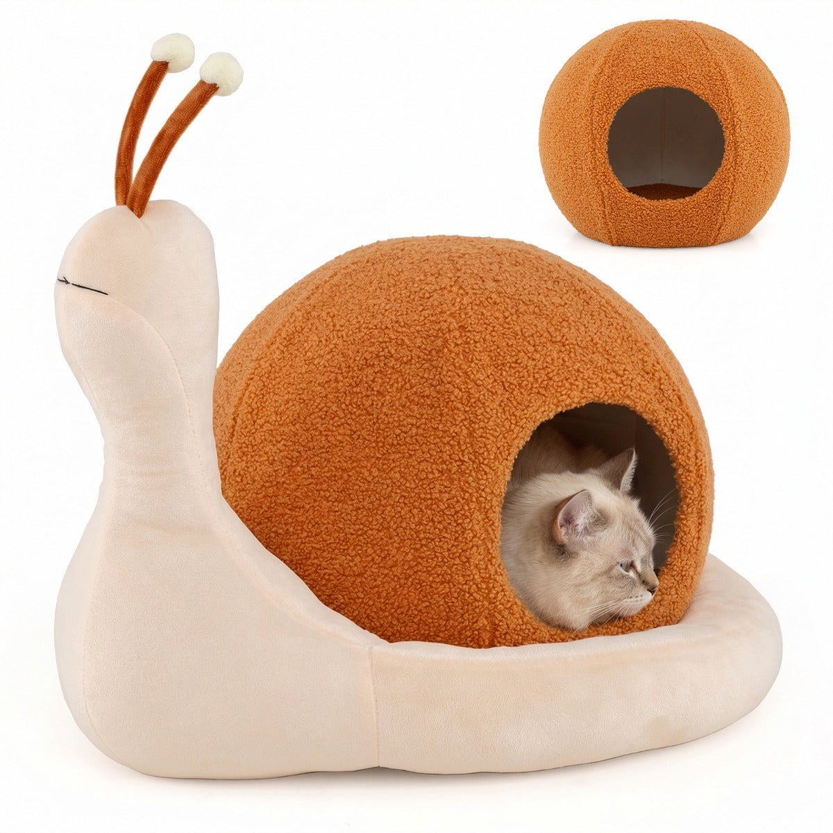 LIVSK Slakkenvormige Kattenmand - 2-in-1 Ontwerp - Afneembaar Kussen - Antislip Onderkant - Bruin + Wit