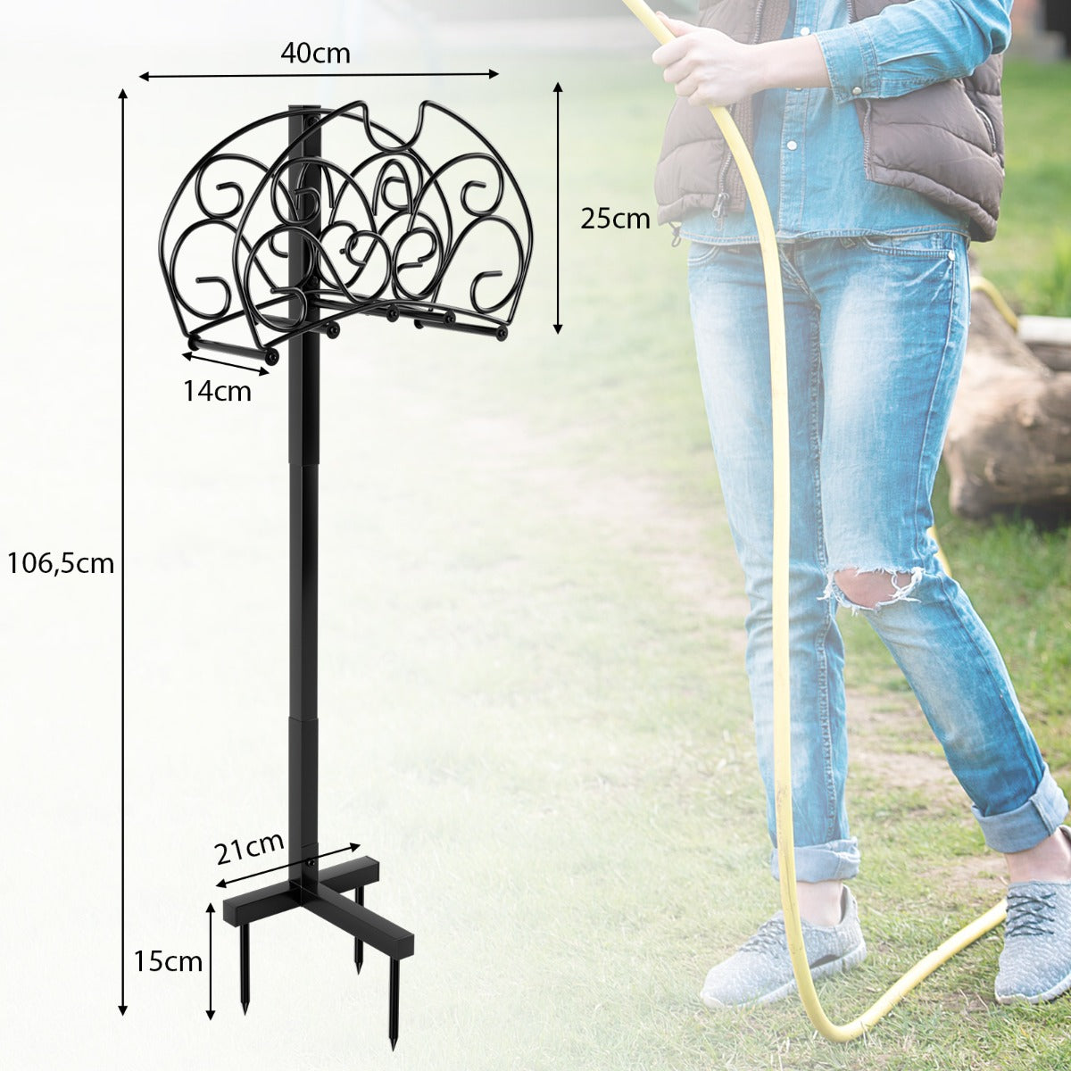 LIVSK Slanghouder - Roestvrij Metalen Frame - Ondersteunt 45 m Slang - Elegant Ontwerp - Zwart