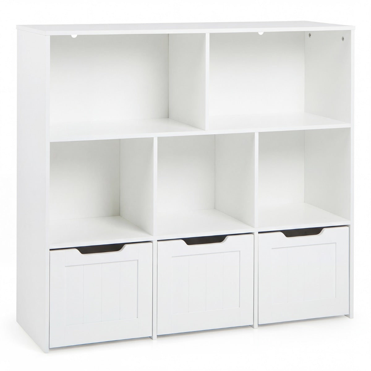 LIVSK Speelgoedkast - Robuuste MDF Constructie - 5 Open Vakken - 3 Uittrekbare Lades - Kindvriendelijk Ontwerp - Wit/Roze