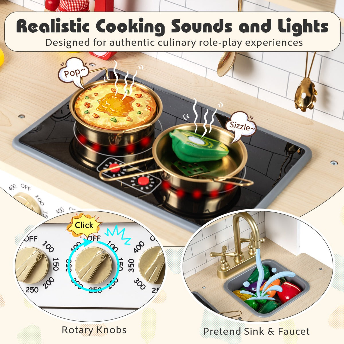 LIVSK Speelkeuken - Magnetron en Oven - Licht- en Geluidseffecten - Ruim Werkblad - Voor Kinderen vanaf 3 jaar - Zwart/Wit