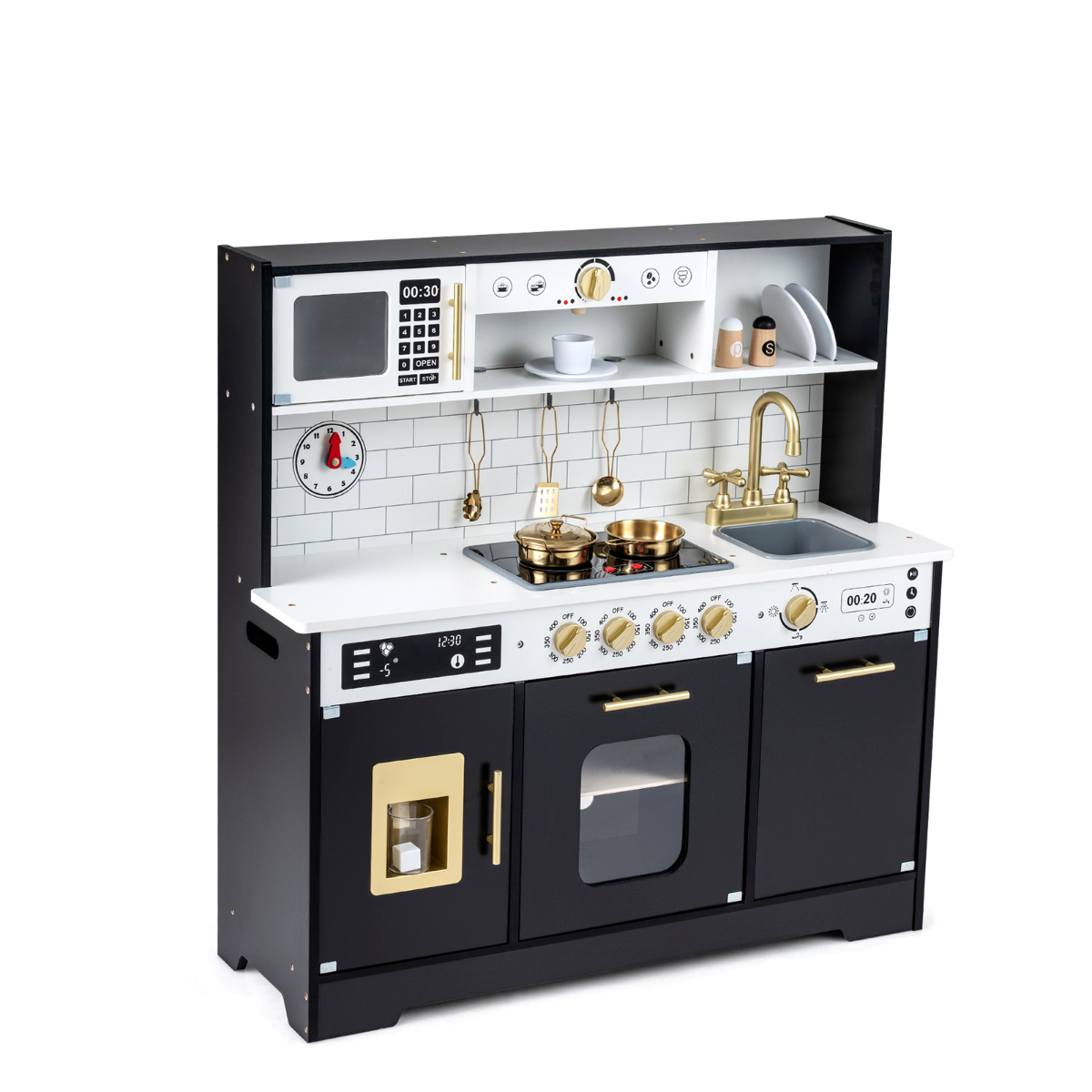 LIVSK Speelkeuken - Met Licht en Geluid - Inclusief Accessoires - Ruim Werkblad - Voor Kinderen Vanaf 3 Jaar - Zwart/Wit