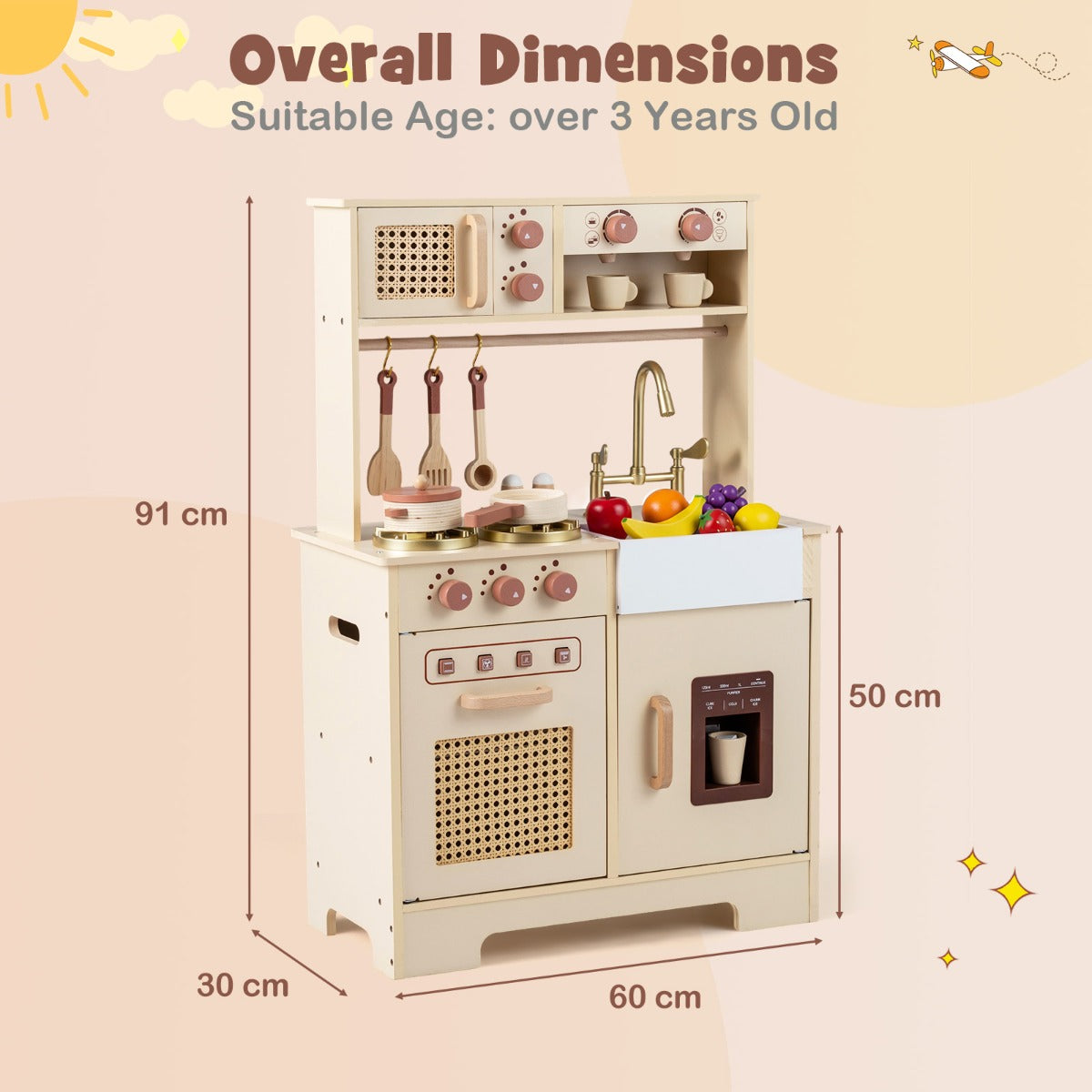 LIVSK Speelkeuken - Realistische Geluids- en Lichteffecten - Inclusief Magnetron en Accessoires - Veilig MDF - Geel