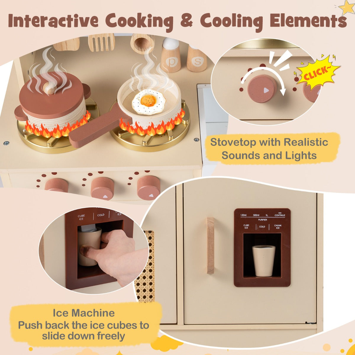 LIVSK Speelkeuken - Realistische Geluidseffecten - Inclusief Magnetron en Accessoires - Veilig Houten Ontwerp - Geel