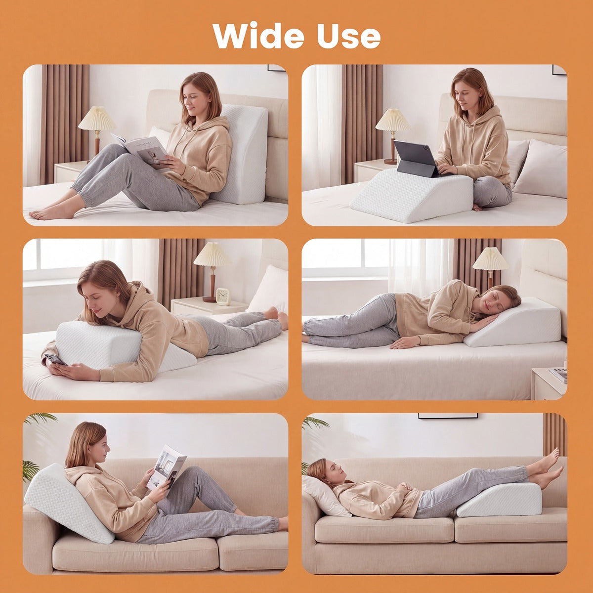 LIVSK Sponsbeen-kussen - Dubbellaagse Schuimvulling - Afneembare Wasbare Hoes - Ergonomische 30° Helling - Grijs/Wit
