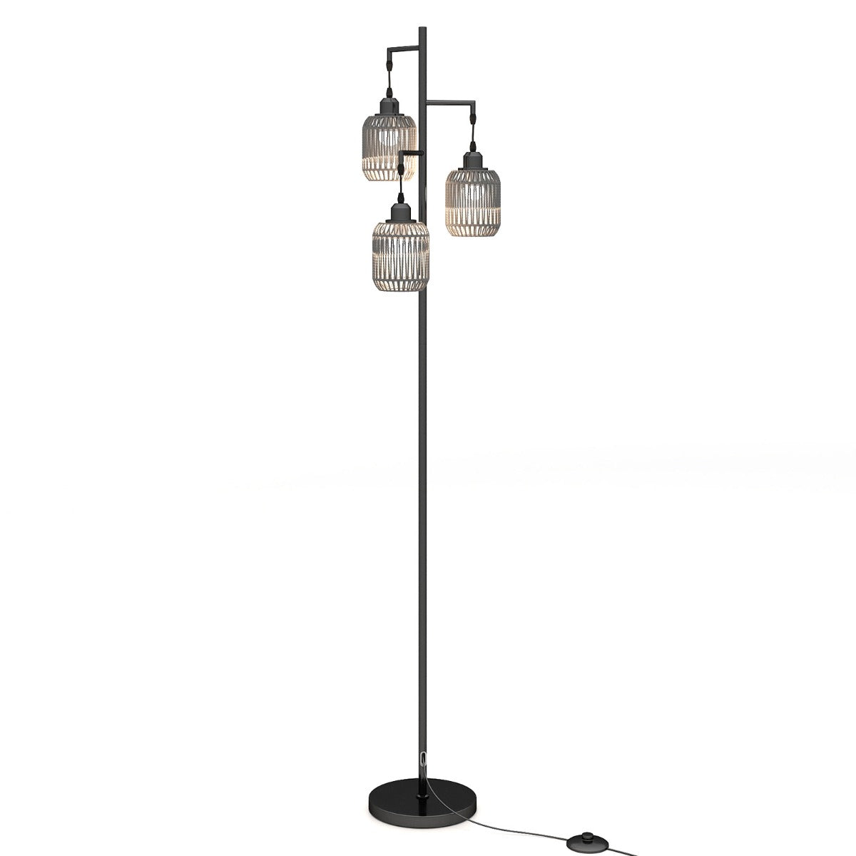 LIVSK Staande Lamp - 3 E27-Fittingen - Voetschakelaar - Stabiliteit met Metalen Voet - Zwart/Goud