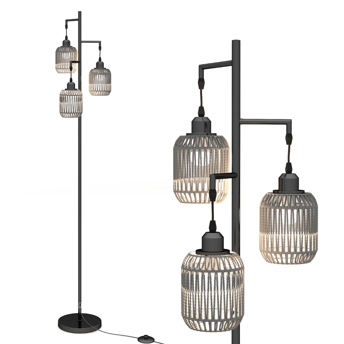 LIVSK Staande Lamp - 3 E27-Fittingen - Voetschakelaar - Stabiliteit met Metalen Voet - Zwart/Goud
