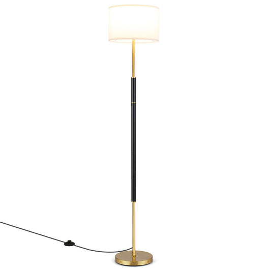 LIVSK Staande Lamp - Elegante Linnen Lampenkap - Voetschakelaar - Verzwaarde Voet - E27 Fitting - 165 cm - Zwart