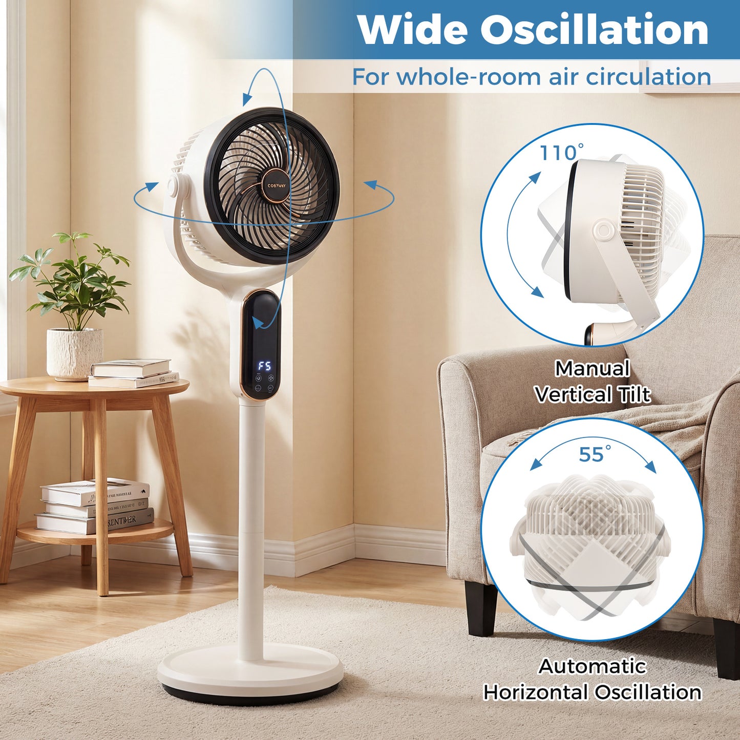 LIVSK Staande Ventilator - 8 Windkrachtstanden - Hoogte Verstelbaar - Afstandsbediening - Grijs/Wit