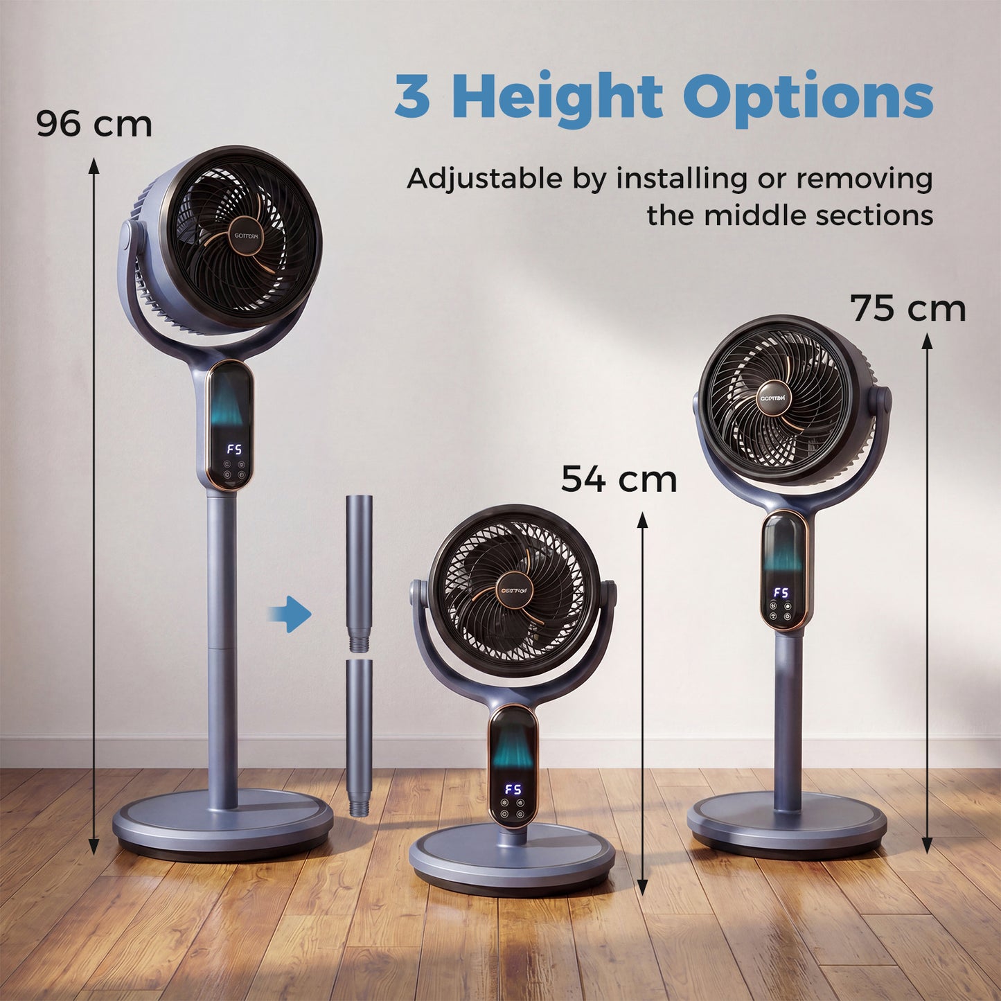 LIVSK Staande Ventilator - 8 Windkrachtstanden - Hoogte Verstelbaar - Eenvoudige Bediening - Grijs/Wit