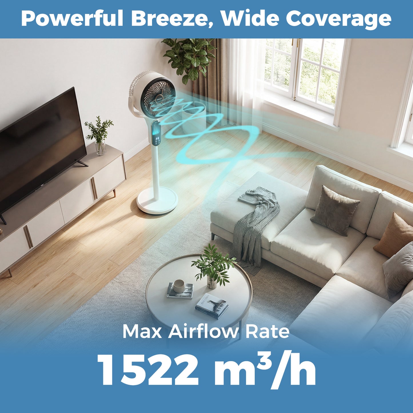 LIVSK Staande Ventilator - 8 Windkrachtstanden - Hoogte Verstelbaar - Touchpanel & Afstandsbediening - Grijs/Wit