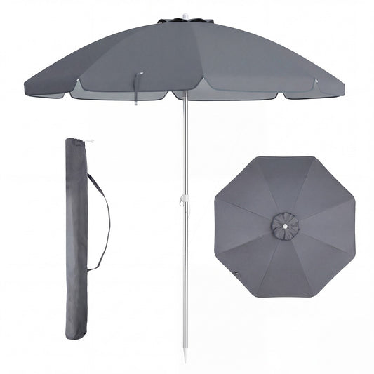 LIVSK Strandparasol - 198 cm Diameter - Kantelfunctie - Geïntegreerd Zandanker - Draagtas Inclusief - Grijs