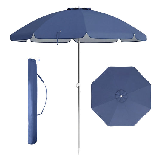 LIVSK Strandparasol - Hoogwaardige Polyester Kap - Eenvoudige Hoekverstelling - Geïntegreerd Zandanker - Blauw