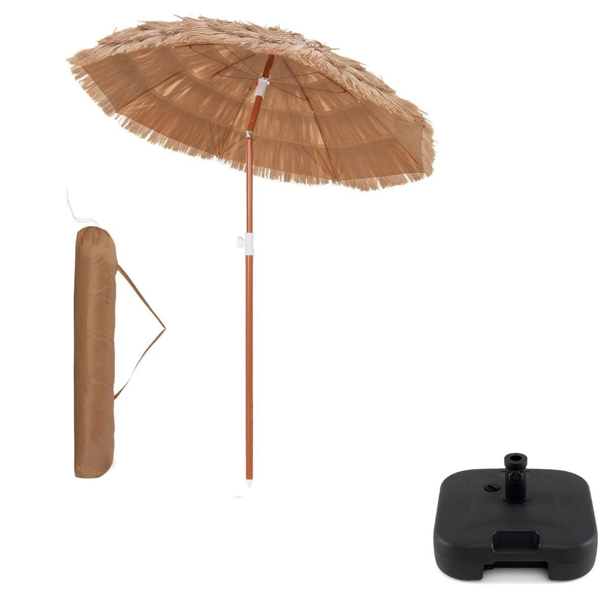 LIVSK Strandparasol met Parasolvoet Set - Hoogwaardig Strooien Kap - Kantelbaar en Opvouwbaar - Inclusief Draagtas - Naturel en