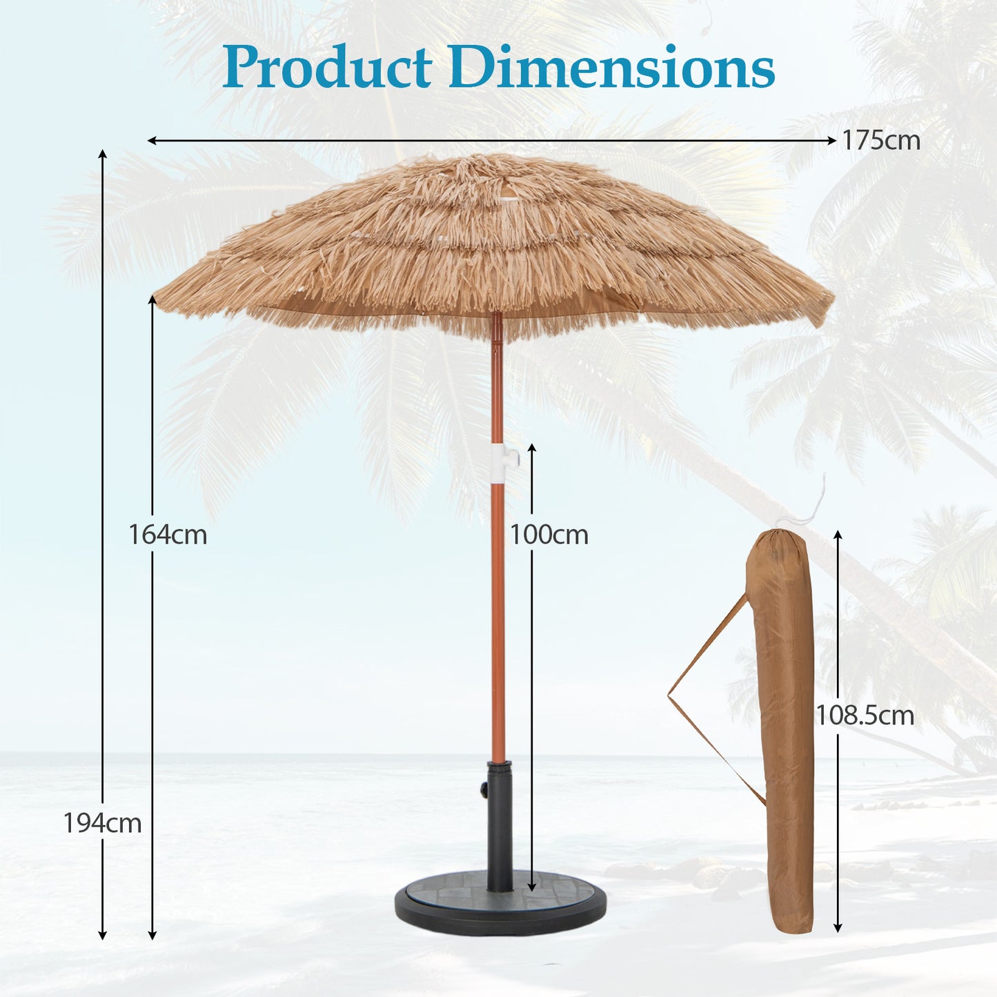 LIVSK Strandparasol met Parasolvoet Set - Hoogwaardig Strooien Kap - Kantelbaar en Opvouwbaar - Inclusief Draagtas - Naturel en