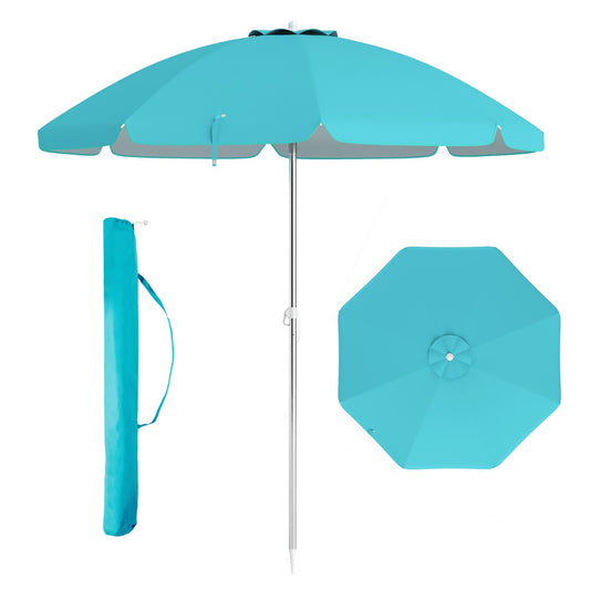 LIVSK Strandparasol - UV-beschermend Doek - Verstelbare Kantelfunctie - Ingebouwd Zandanker - Lichtgewicht Blauw