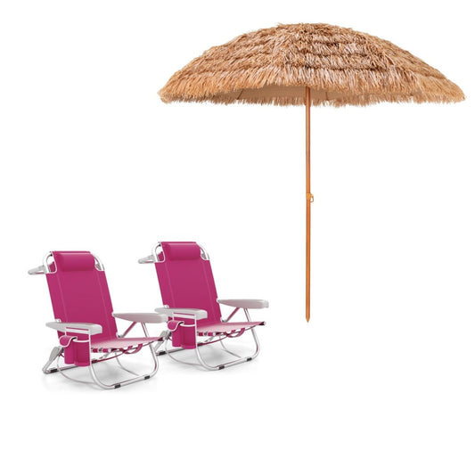 LIVSK Strandstoel en Parasol Set - Verstelbare Rugleuning - Opvouwbaar - Duurzaam Materiaal - Inclusief Tas en Bekerhouder - Blauw