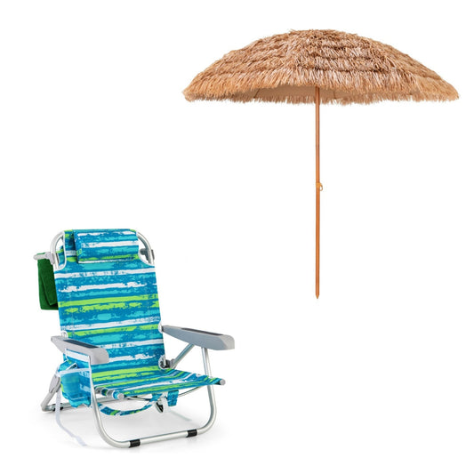 LIVSK Strandstoel en Parasol Set - Verstelbare Rugleuning - Opvouwbaar en Lichtgewicht - Duurzame Materialen - Blauw/Groen