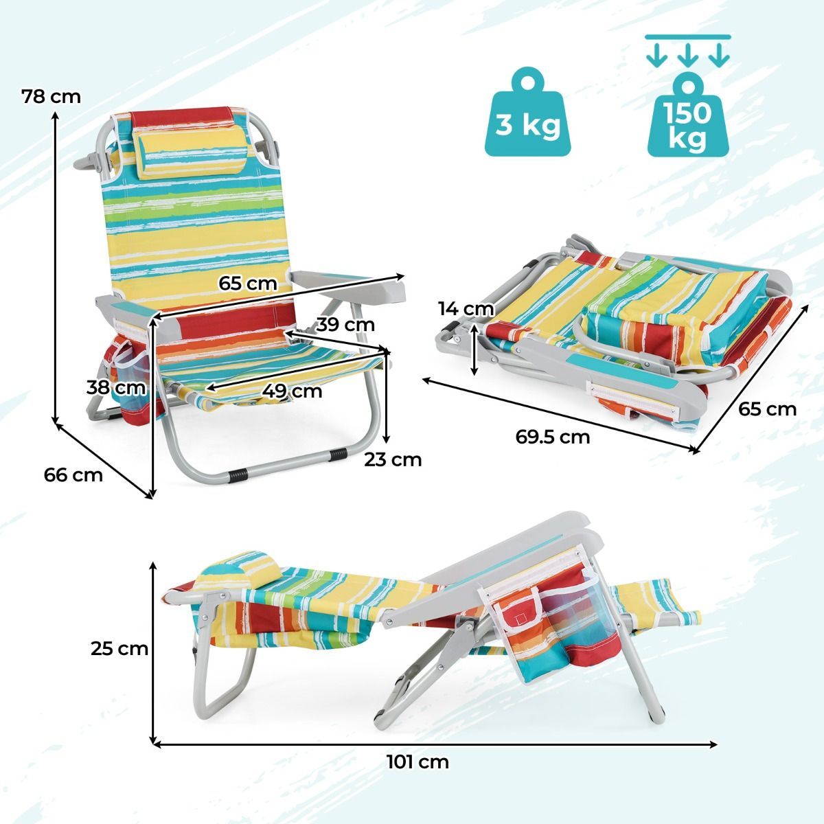 LIVSK Strandstoel en Parasol Set - Verstelbare Rugleuning - Opvouwbaar Ontwerp - Duurzame Materialen - Blauw en Natuur