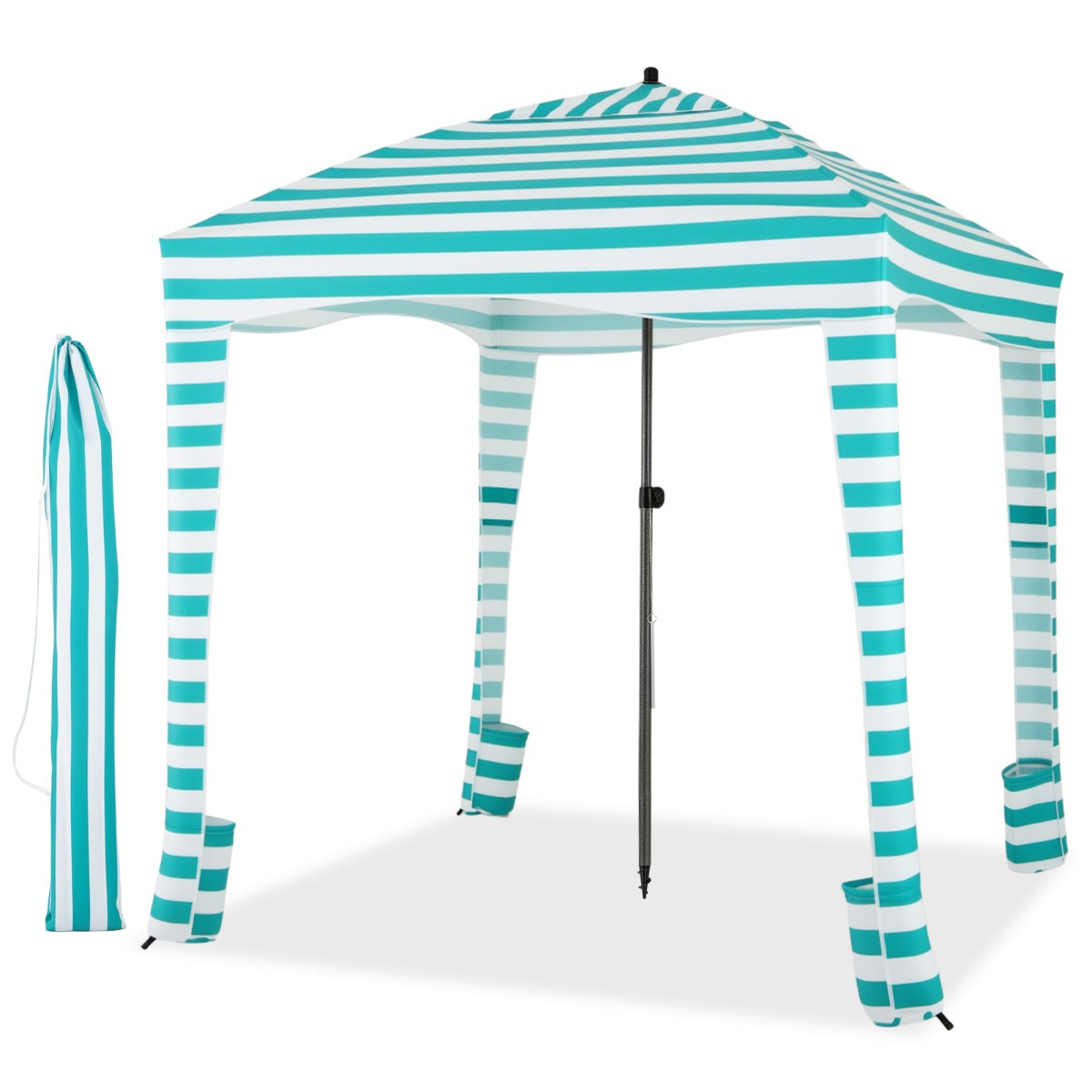 LIVSK Strandtent - 3,5 m² Schaduw - UPF50+ Polyester - Verstelbare Hoogte - Inclusief Draagtas - Groen en Wit