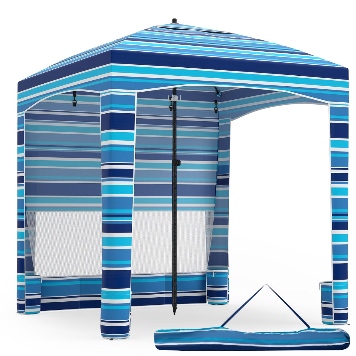 LIVSK Strandtent - PA-gecoat Polyester - Verstelbare Hoogte - Eenvoudige Opbouw - Lichtgewicht en Compact - Marineblauw/Roze