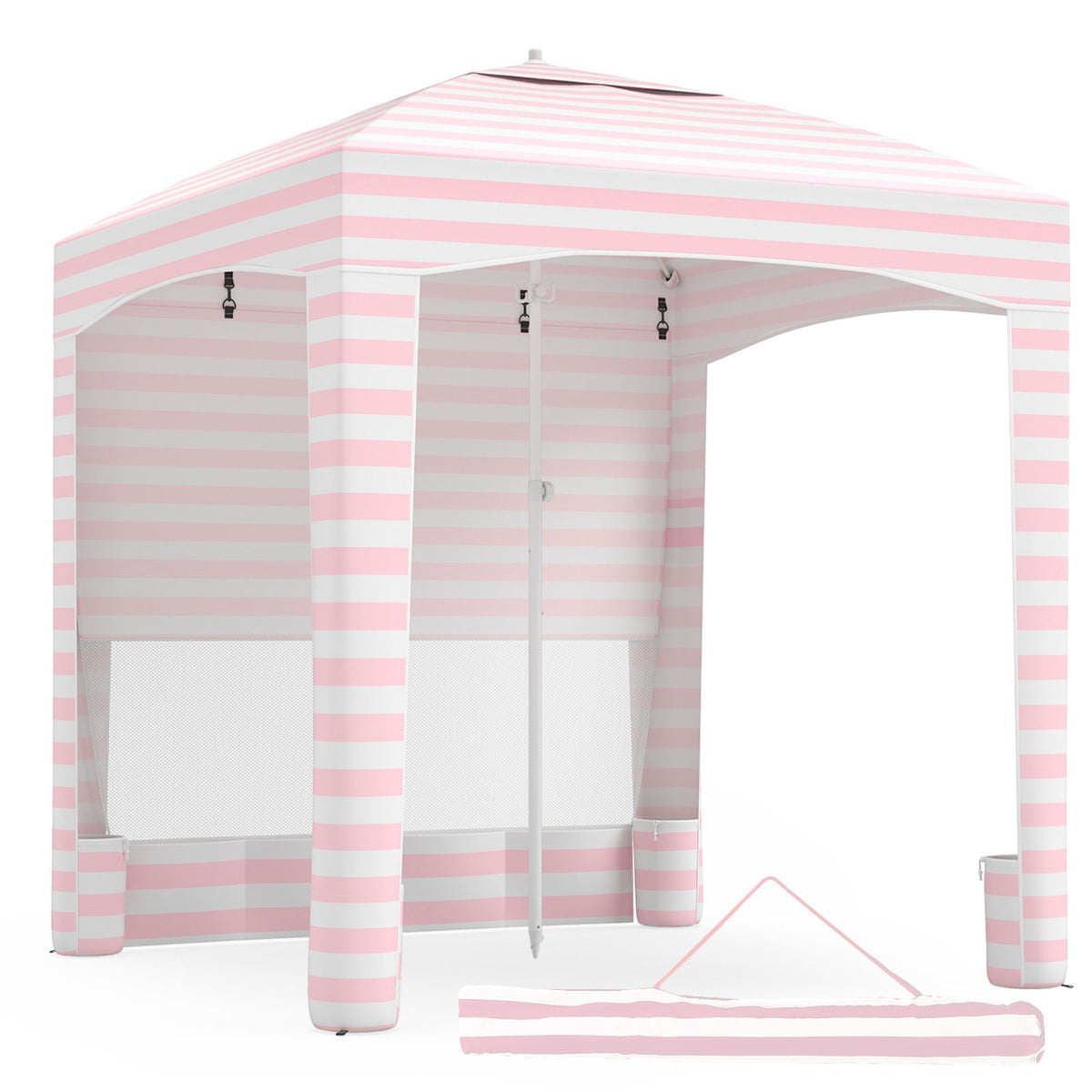 LIVSK Strandtent - PA-gecoat Polyester - Verstelbare Hoogte - Eenvoudige Opbouw - Lichtgewicht en Compact - Marineblauw/Roze